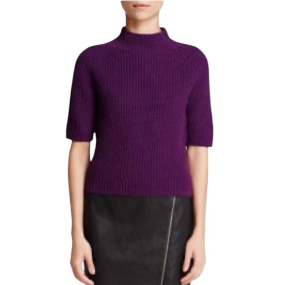 THEORY Jodi Fine Haven Half Sleeve Wool Cashmere Sweater Purple Jewel‎ Size P TP - Picture 1 of 6
